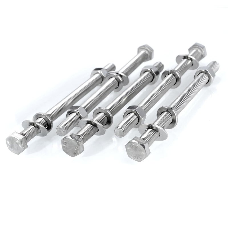 MYWISH 5 Sets 5/16-18x5 Hex Head Nuts and Bolts with Flat & Lock Washers, 304 Stainless Steel 18-8, Metric Bolt Assortment Fully Threaded Screws and Nuts, 20 Pieces - Image 3